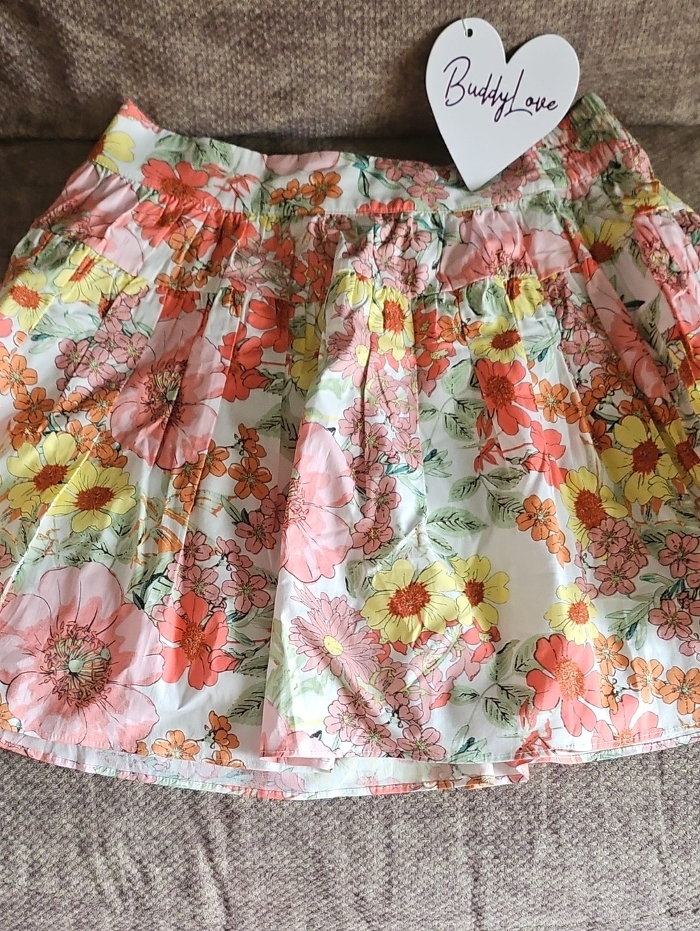 Buddy Love White Cotton Skirt with Pink & Yellow Floral Print